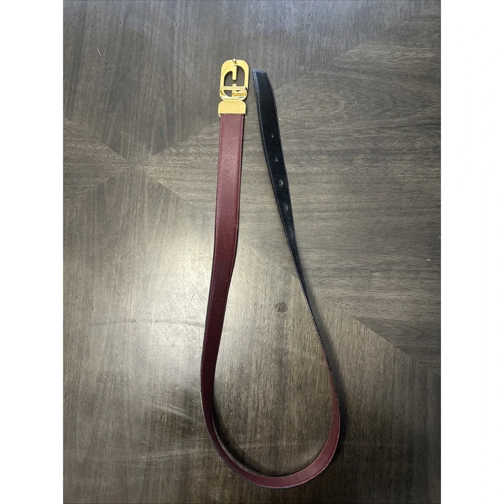 VINTAGE 1970's GUCCI Reversable Black And Red Leather Gold G Buckle Belt